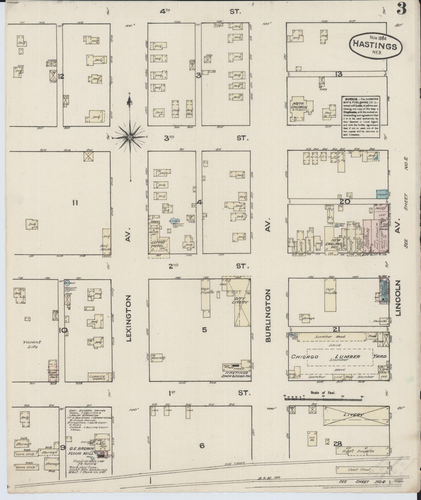 Sanborn Fire Insurance Map from Hastings, Adams County, Nebraska (1884), Sheet #0003 - Historic Sanborn Fire Insurance Map Print, vintage old map wall art, antique decor, genealogy gift, Nebraska Nebraska map