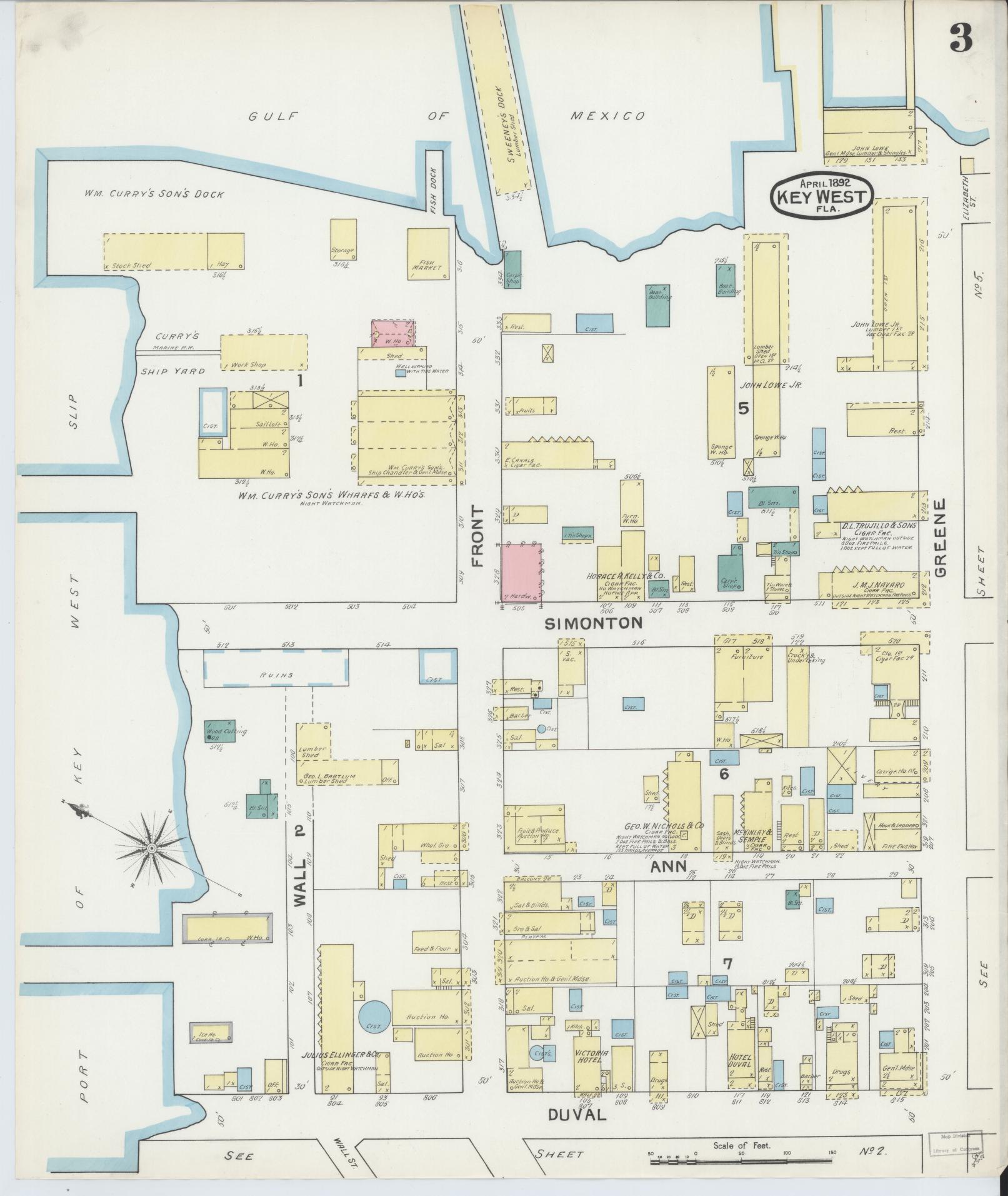 Sanborn Fire Insurance Map from Key West, Monroe County, Florida (1892), Sheet #0003 - Complete Map Set gallery image, historic Sanborn map, vintage wall art, Florida Florida