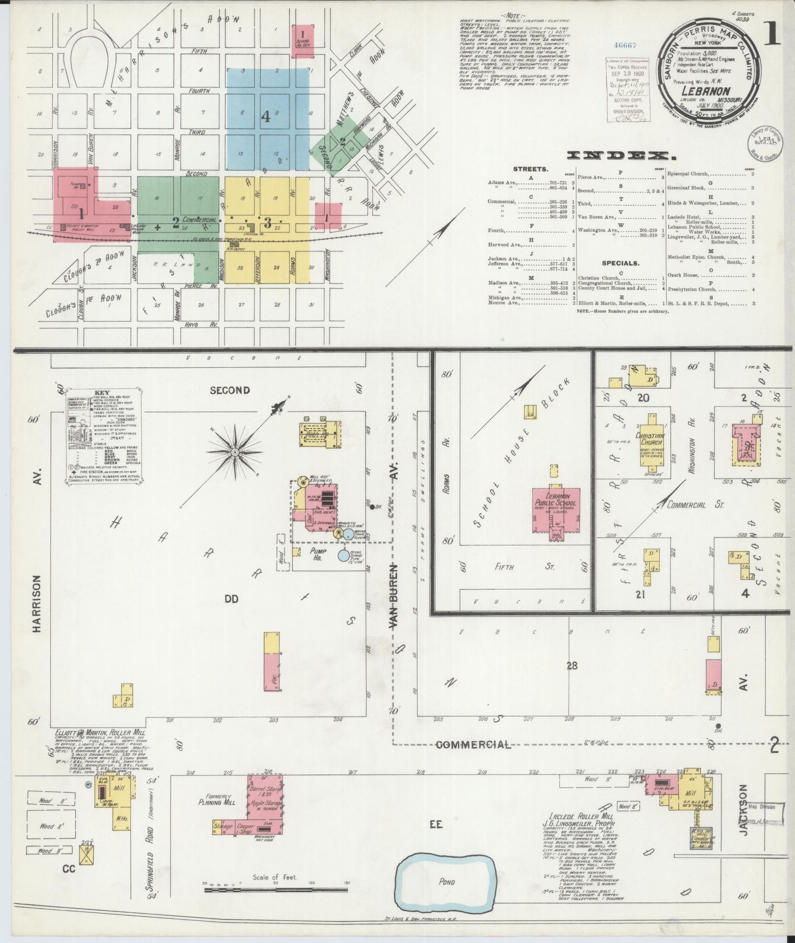 Sanborn Fire Insurance Map from Lebanon, Laclede County, Missouri (1900), Sheet #0001 - Complete Map Set gallery image, historic Sanborn map, vintage wall art, Missouri Missouri
