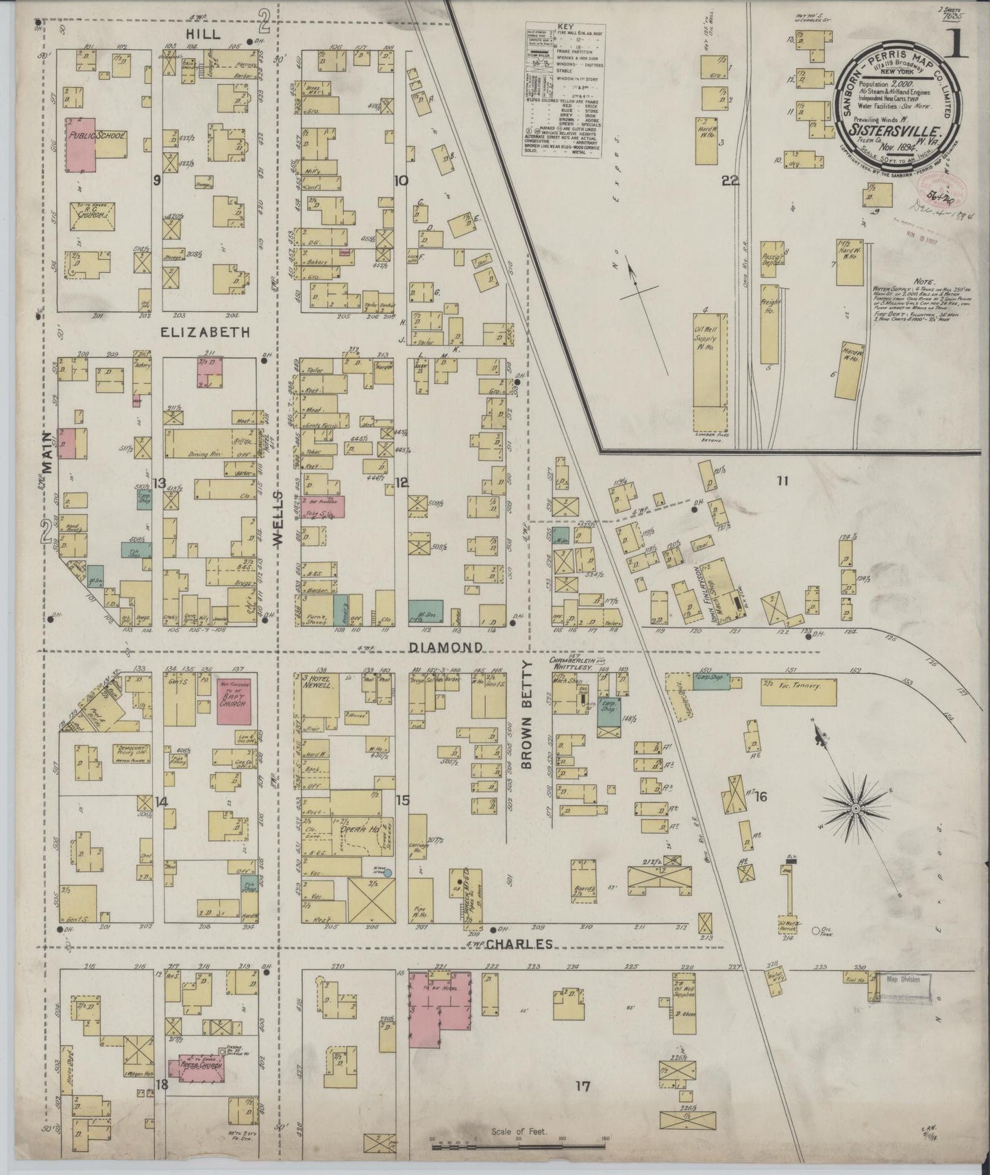 Sanborn Fire Insurance Map from Sistersville, Tyler County, West Virginia. (1894) – Historic Sanborn Fire Insurance Map Print
