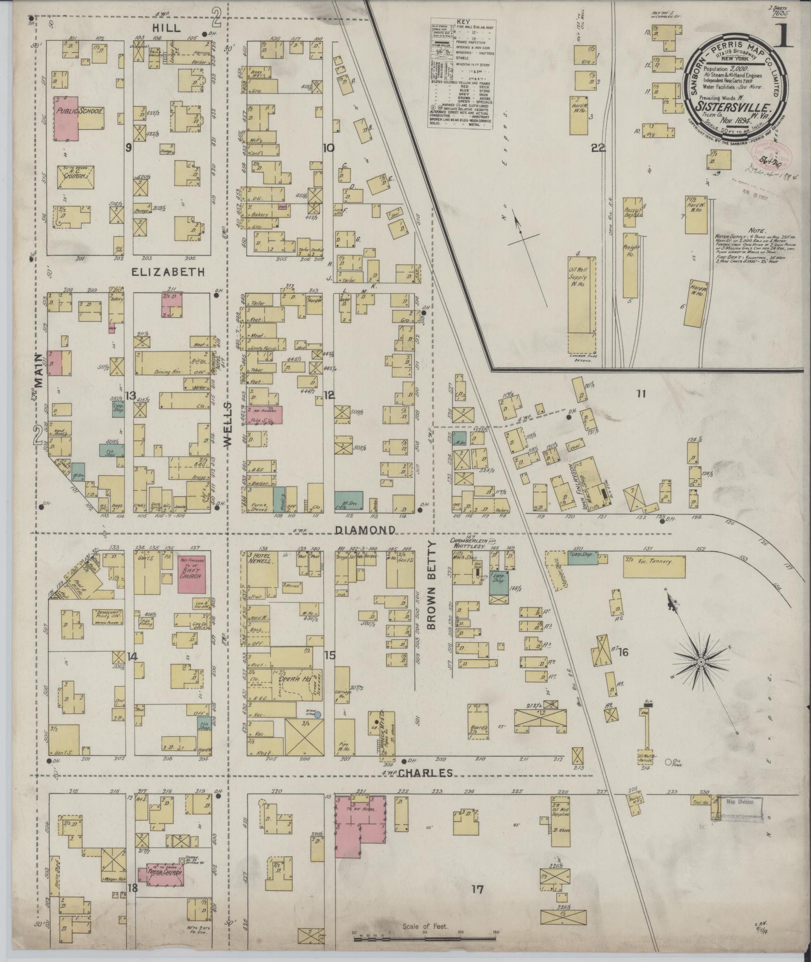 Sanborn Fire Insurance Map from Sistersville, Tyler County, West Virginia. (1894) – Historic Sanborn Fire Insurance Map Print