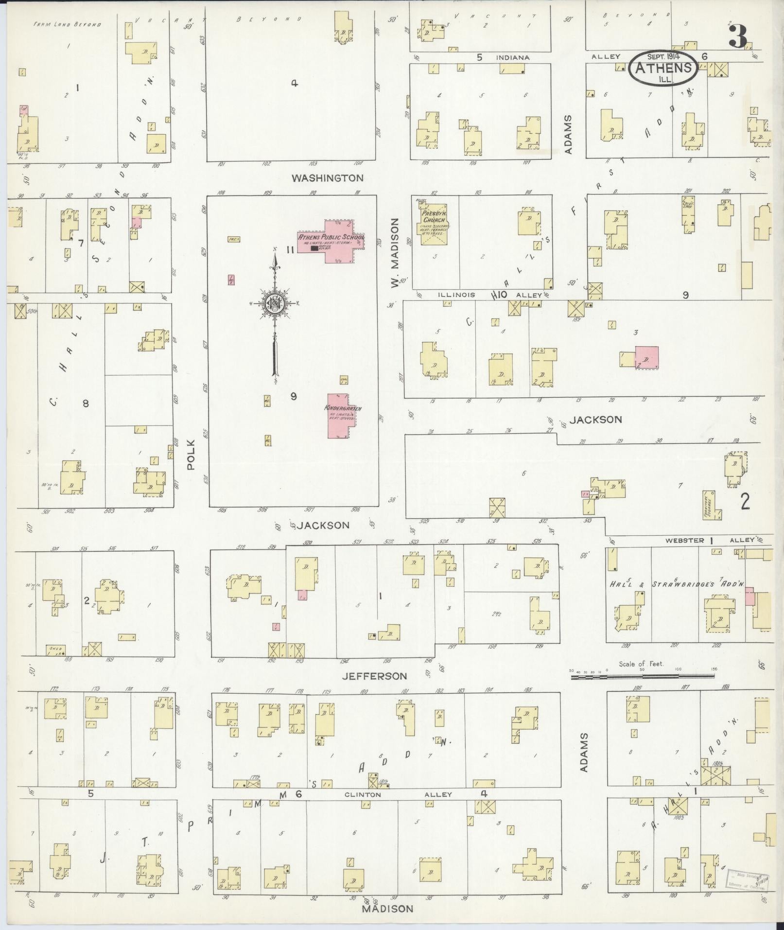 Sanborn Fire Insurance Map from Athens, Menard County, Illinois (1914), Sheet #0003 - Historic Sanborn Fire Insurance Map Print, vintage old map wall art, antique decor, genealogy gift, Illinois Illinois map
