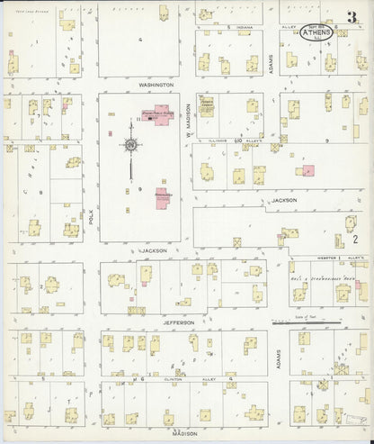 Sanborn Fire Insurance Map from Athens, Menard County, Illinois (1914), Sheet #0003 - Historic Sanborn Fire Insurance Map Print, vintage old map wall art, antique decor, genealogy gift, Illinois Illinois map