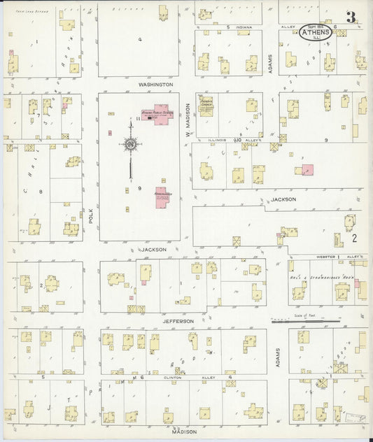 Sanborn Fire Insurance Map from Athens, Menard County, Illinois (1914), Sheet #0003 - Historic Sanborn Fire Insurance Map Print, vintage old map wall art, antique decor, genealogy gift, Illinois Illinois map