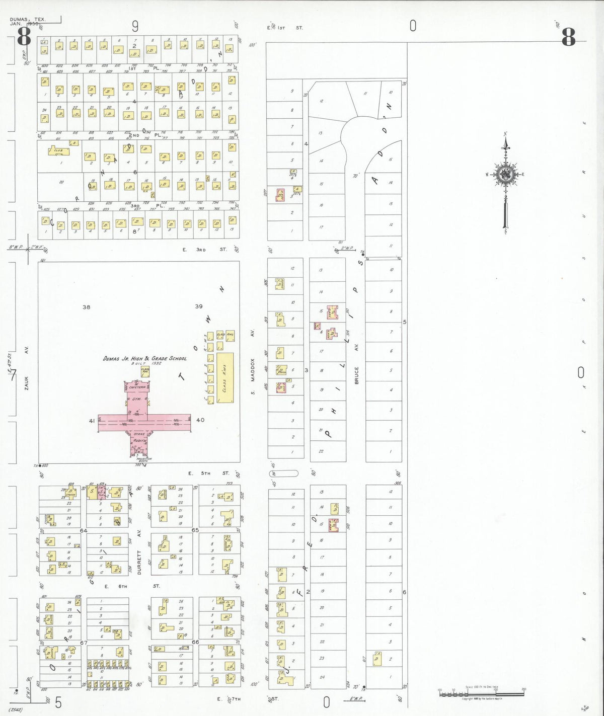 Sanborn Fire Insurance Map from Dumas, Moore County, Texas (1950), Sheet #0008 - Historic Sanborn Fire Insurance Map Print, vintage old map wall art, antique decor, genealogy gift, Texas Texas map