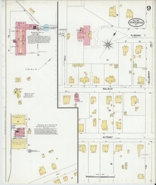 Sanborn Fire Insurance Map from Statesville, Iredell County, North Carolina (1905), Sheet #0009 - Historic Sanborn Fire Insurance Map Print, vintage old map wall art, antique decor, genealogy gift, North Carolina North Carolina map