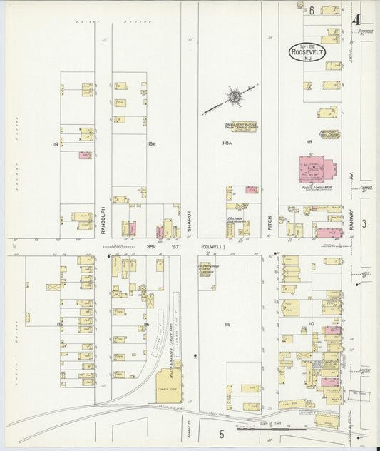 Sanborn Fire Insurance Map from Roosevelt, Middlesex County, New Jersey (1912), Sheet #0004 - Historic Sanborn Fire Insurance Map Print, vintage old map wall art, antique decor, genealogy gift, New Jersey New Jersey map