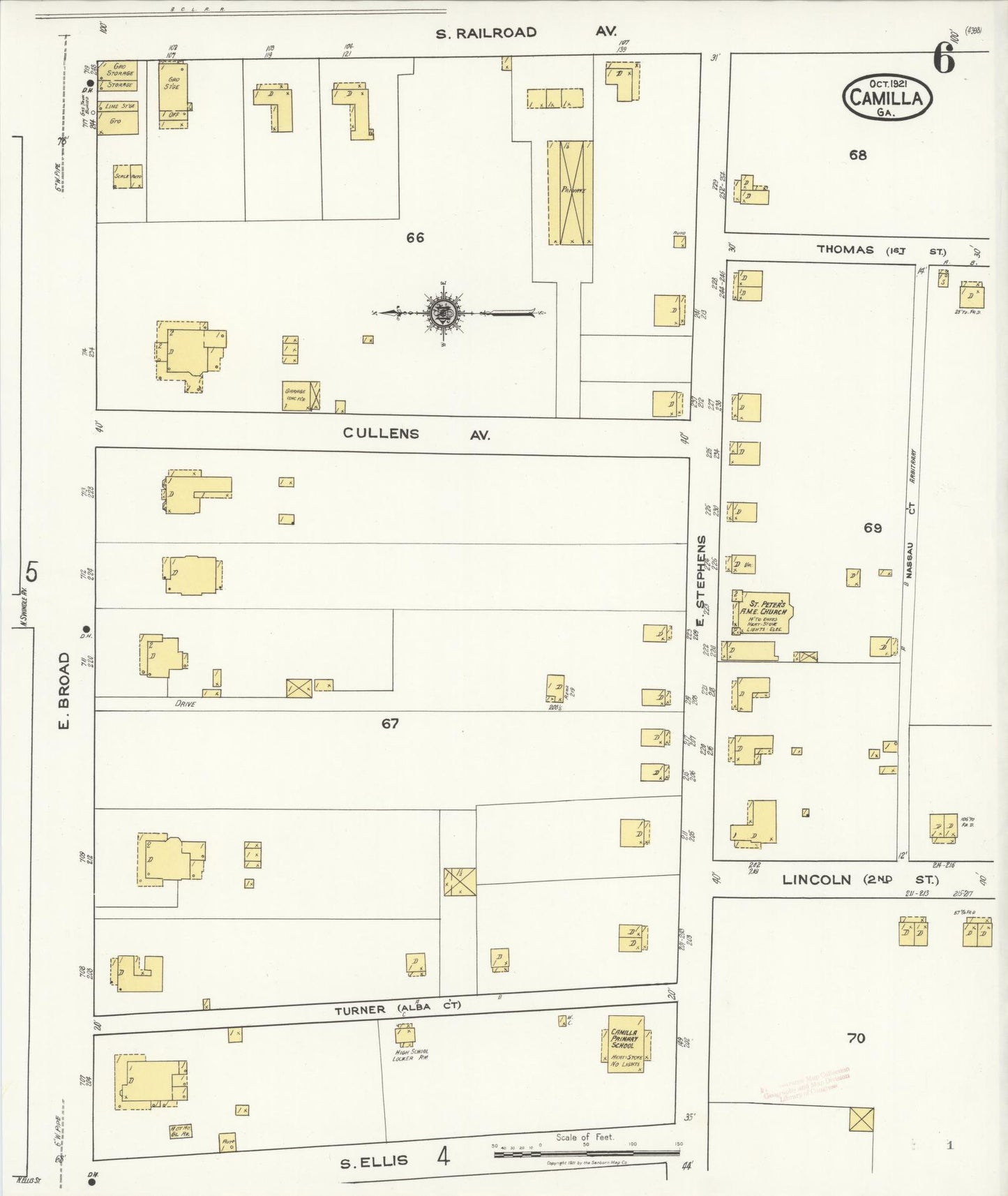 Sanborn Fire Insurance Map from Camilla, Mitchell County, Georgia (1921), Sheet #0006 - Complete Map Set gallery image, historic Sanborn map, vintage wall art, Georgia Georgia