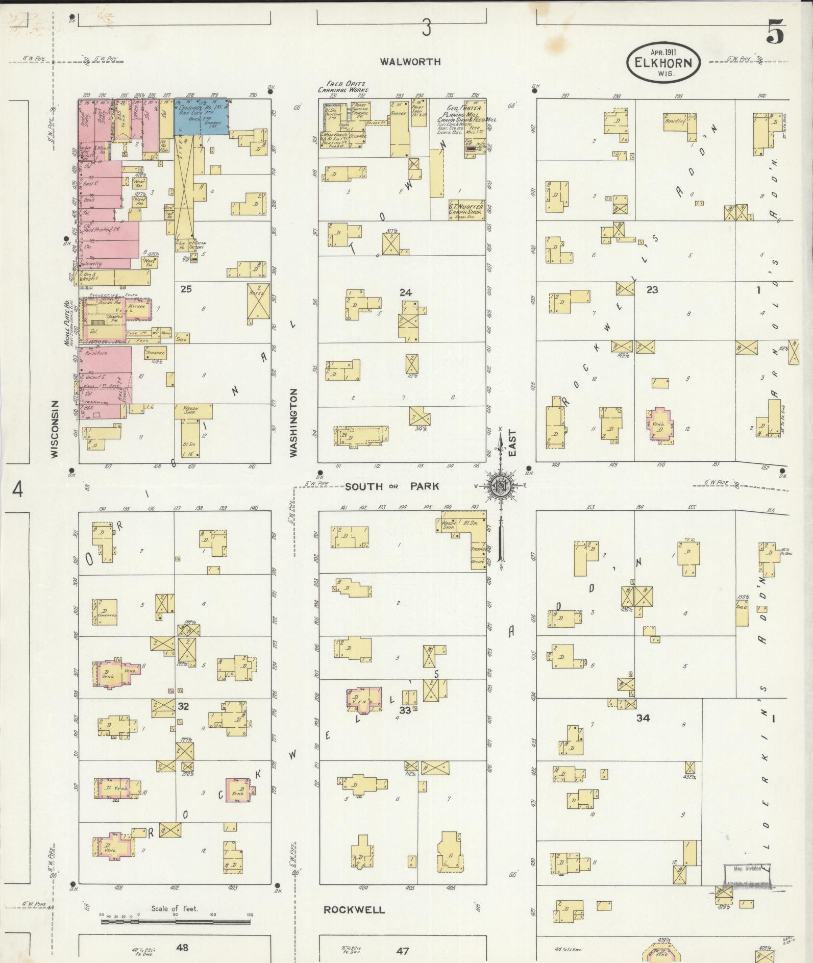 Sanborn Fire Insurance Map from Elkhorn, Walworth County, Wisconsin (1911), Sheet #0005 - Historic Sanborn Fire Insurance Map Print, vintage old map wall art, antique decor, genealogy gift, Wisconsin Wisconsin map