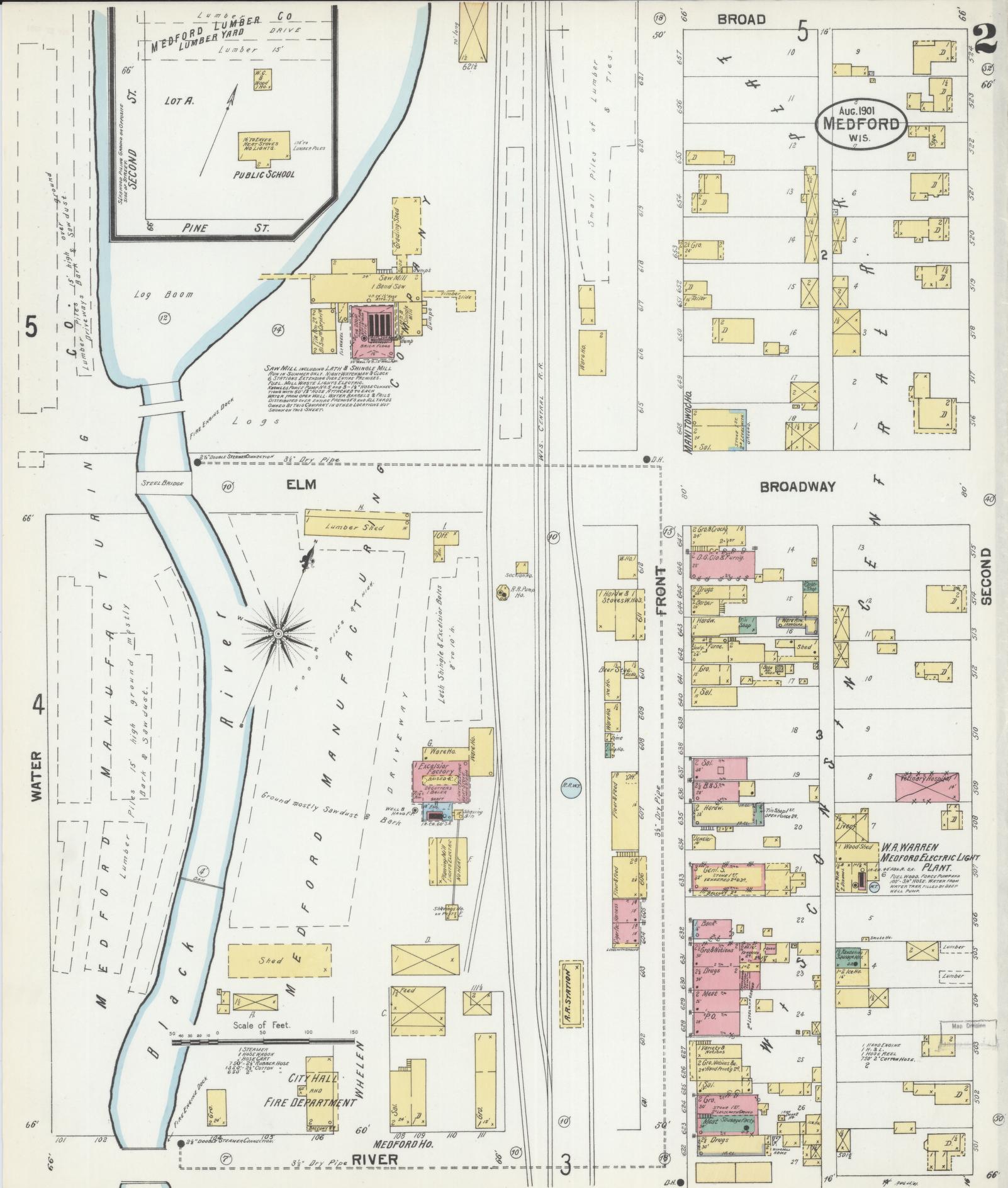 Sanborn Fire Insurance Map from Medford, Taylor County, Wisconsin (1901), Sheet #0002 - Complete Map Set gallery image, historic Sanborn map, vintage wall art, Wisconsin Wisconsin