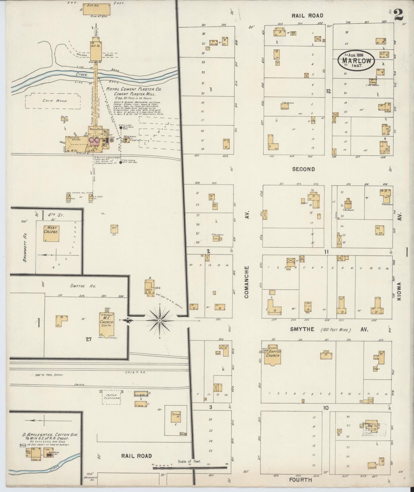 Sanborn Fire Insurance Map from Marlow, Stephens County, Oklahoma (1898), Sheet #0002 - Complete Map Set gallery image, historic Sanborn map, vintage wall art, Oklahoma Oklahoma