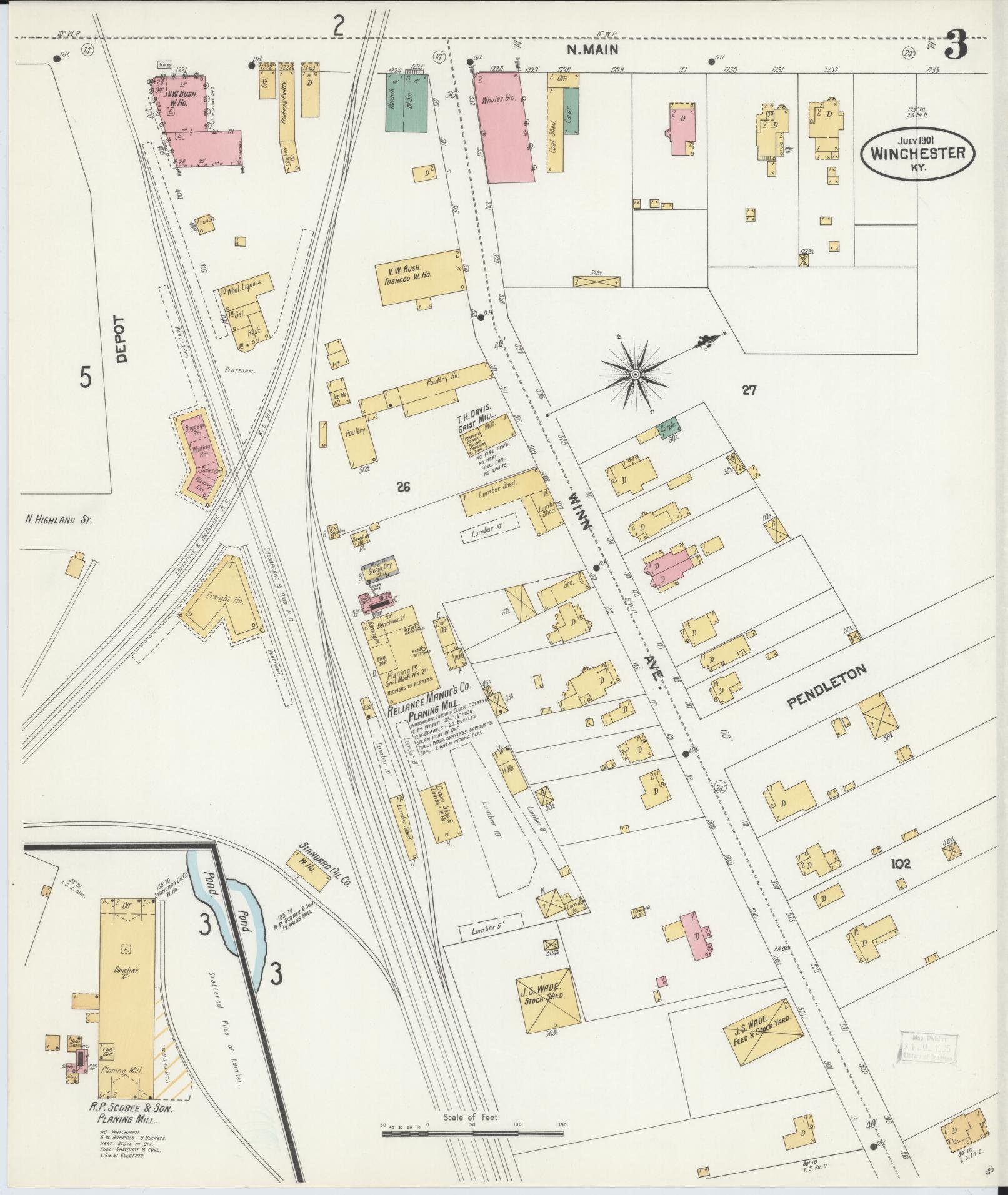 Sanborn Fire Insurance Map from Winchester, Clark County, Kentucky (1901), Sheet #0003 - Complete Map Set gallery image, historic Sanborn map, vintage wall art, Kentucky Kentucky