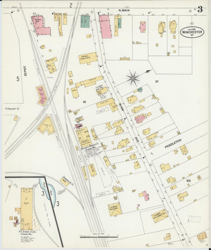 Sanborn Fire Insurance Map from Winchester, Clark County, Kentucky (1901), Sheet #0003 - Complete Map Set gallery image, historic Sanborn map, vintage wall art, Kentucky Kentucky