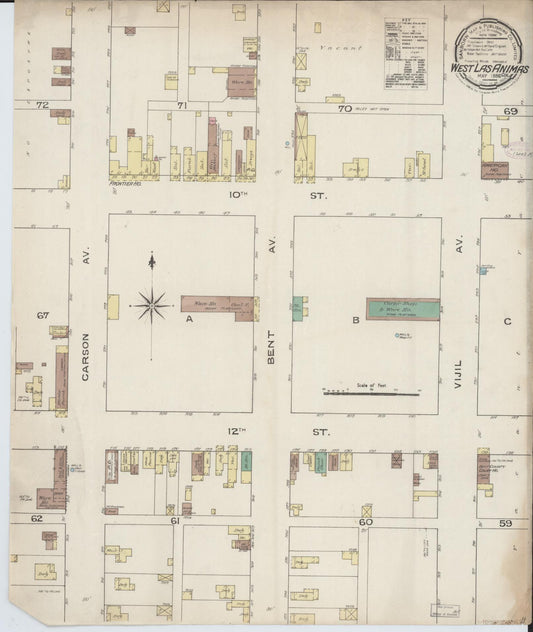Sanborn Fire Insurance Map from West Las Animas, Bent County, Colorado (1886), Sheet #0001 - Historic Sanborn Fire Insurance Map Print, vintage old map wall art, antique decor, genealogy gift, Colorado Colorado map