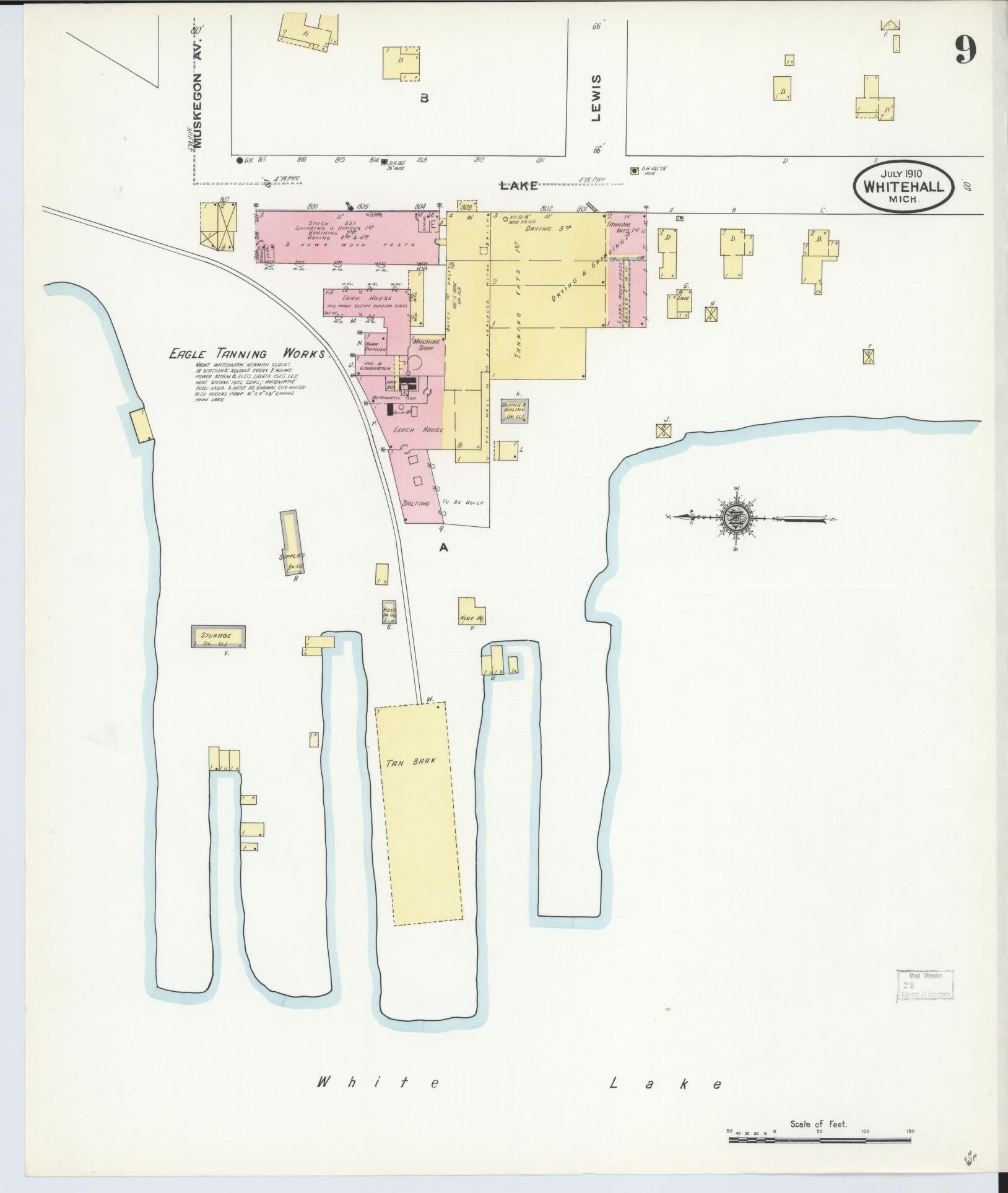 Sanborn Fire Insurance Map from Whitehall, Muskegon County, Michigan (1910), Sheet #0009 - Historic Sanborn Fire Insurance Map Print, vintage old map wall art, antique decor, genealogy gift, Michigan Michigan map