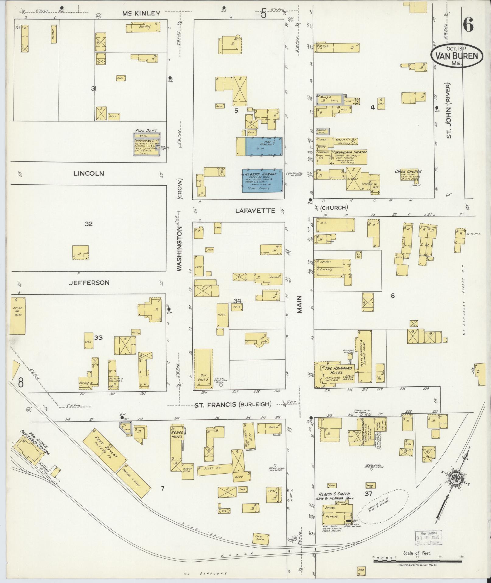 Sanborn Fire Insurance Map from Van Buren, Aroostook County, Maine (1917), Sheet #0006 - Complete Map Set gallery image, historic Sanborn map, vintage wall art, Maine Maine