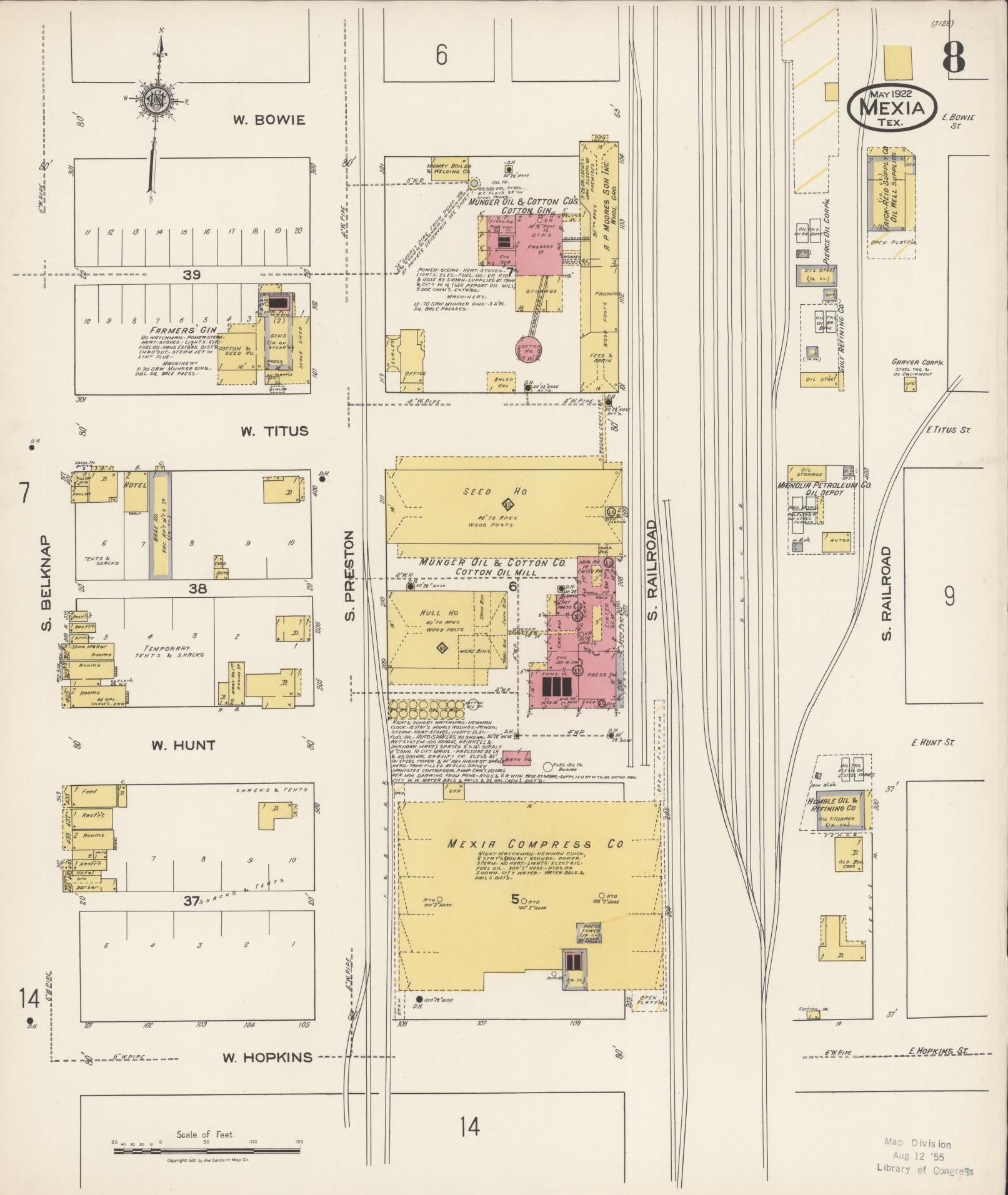Sanborn Fire Insurance Map from Mexia, Limestone County, Texas (1922), Sheet #0008 - Historic Sanborn Fire Insurance Map Print, vintage old map wall art, antique decor, genealogy gift, Texas Texas map