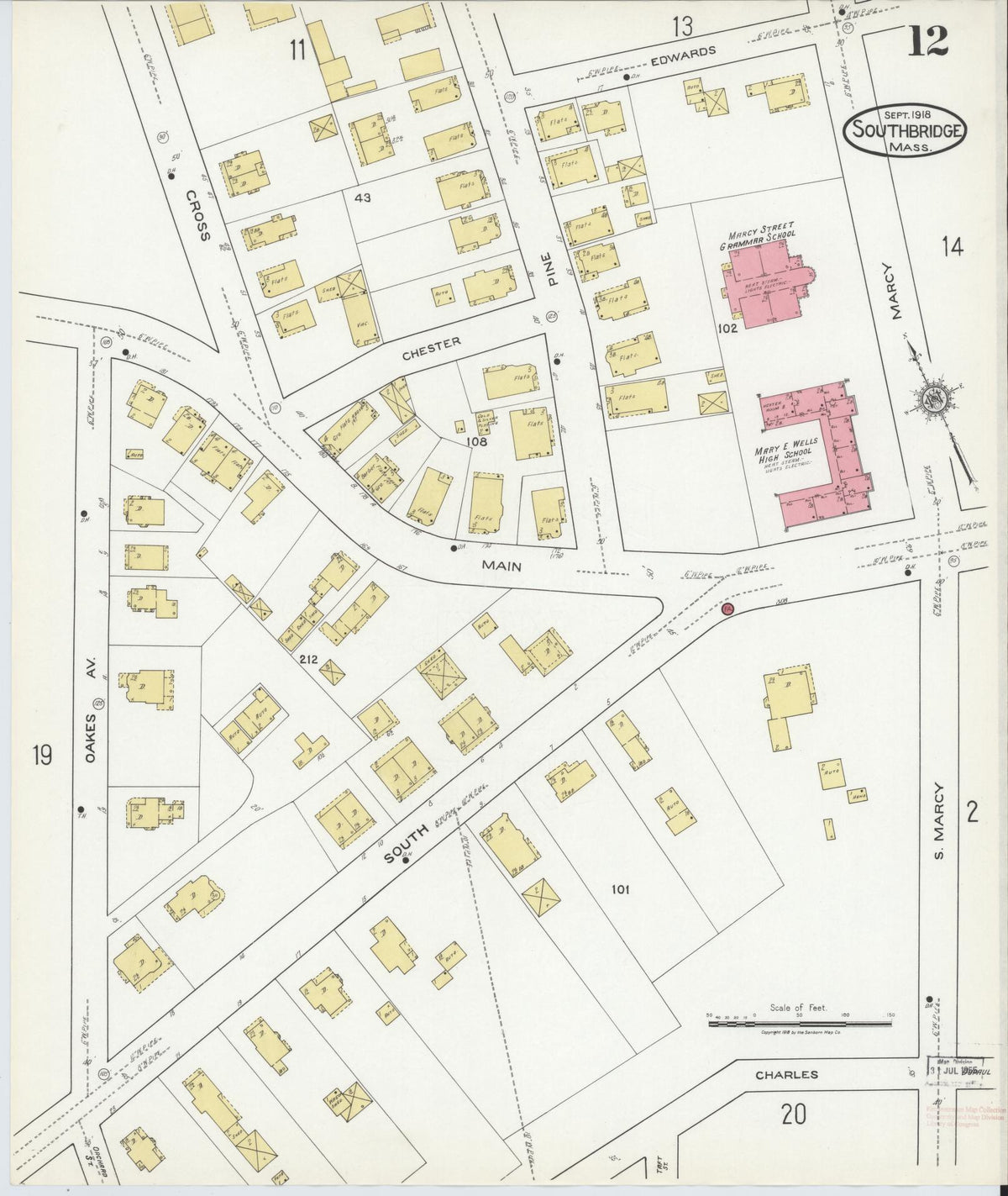 Sanborn Fire Insurance Map from Southbridge, Worcester County, Massachusetts (1918), Sheet #0012 - Complete Map Set gallery image, historic Sanborn map, vintage wall art, Massachusetts Massachusetts