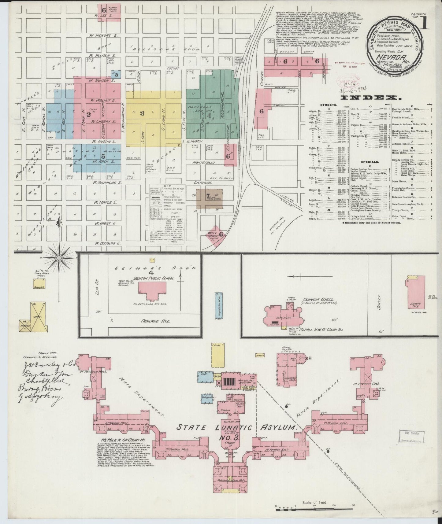 Sanborn Fire Insurance Map from Nevada, Vernon County, Missouri (1894), Sheet #0001 - Historic Sanborn Fire Insurance Map Print, vintage old map wall art, antique decor, genealogy gift, Missouri Missouri map
