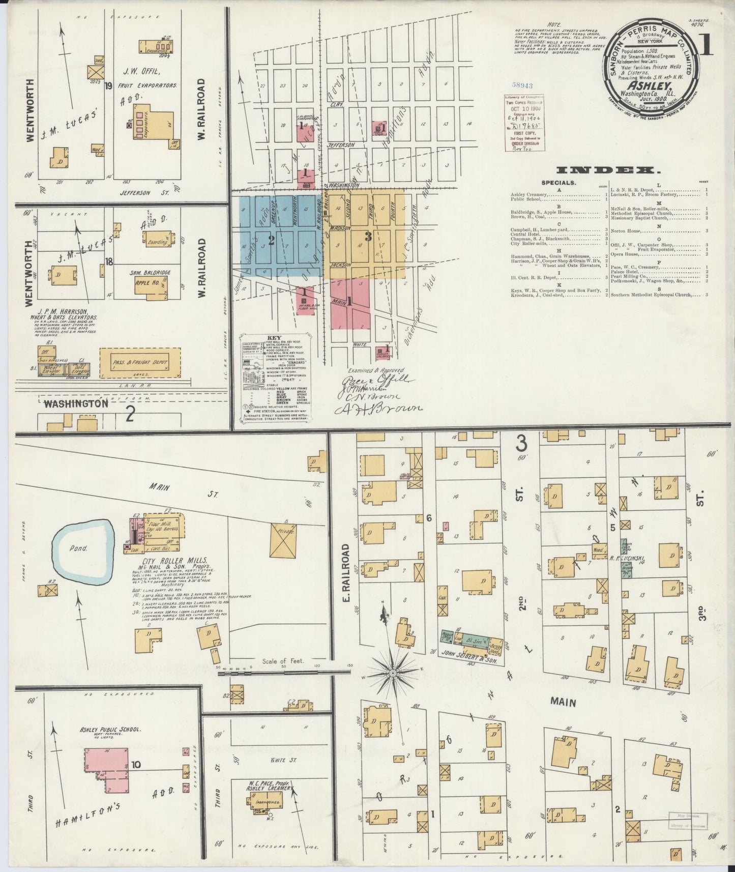 Sanborn Fire Insurance Map from Ashley, Washington County, Illinois (1900), Sheet #0001 - Complete Map Set gallery image, historic Sanborn map, vintage wall art, Illinois Illinois
