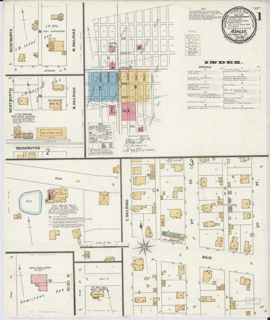 Sanborn Fire Insurance Map from Ashley, Washington County, Illinois (1900), Sheet #0001 - Complete Map Set gallery image, historic Sanborn map, vintage wall art, Illinois Illinois