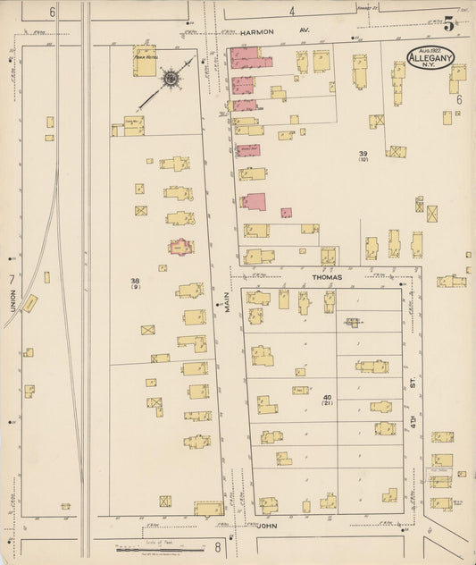 Sanborn Fire Insurance Map from Allegany, Cattaraugus County, New York (1922), Sheet #0005 - Historic Sanborn Fire Insurance Map Print, vintage old map wall art, antique decor, genealogy gift, New York New York map