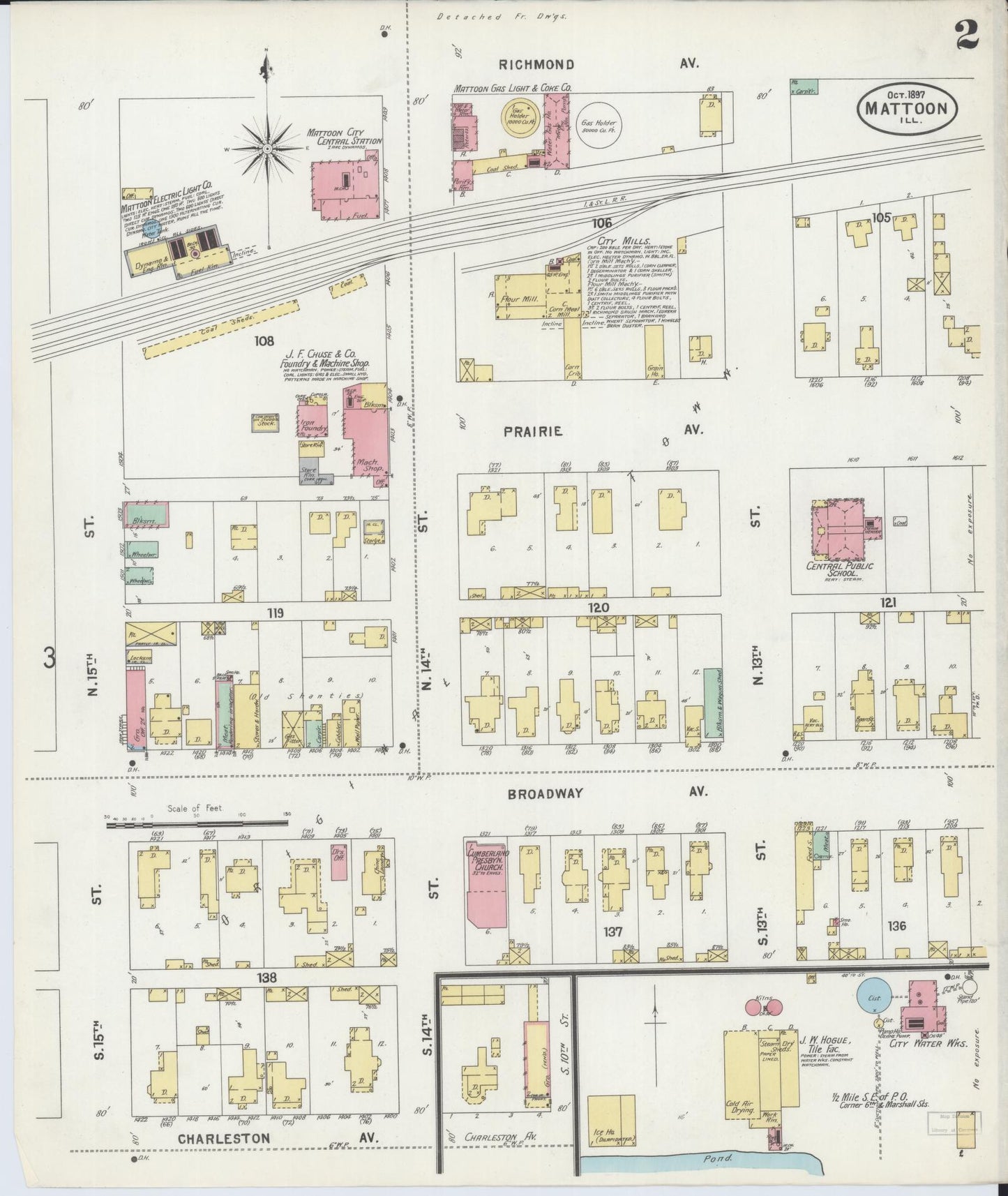 Sanborn Fire Insurance Map from Mattoon, Coles County, Illinois (1897), Sheet #0002 - Historic Sanborn Fire Insurance Map Print, vintage old map wall art, antique decor, genealogy gift, Illinois Illinois map
