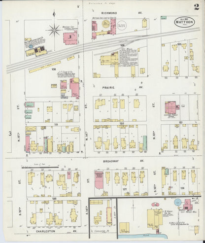 Sanborn Fire Insurance Map from Mattoon, Coles County, Illinois (1897), Sheet #0002 - Historic Sanborn Fire Insurance Map Print, vintage old map wall art, antique decor, genealogy gift, Illinois Illinois map