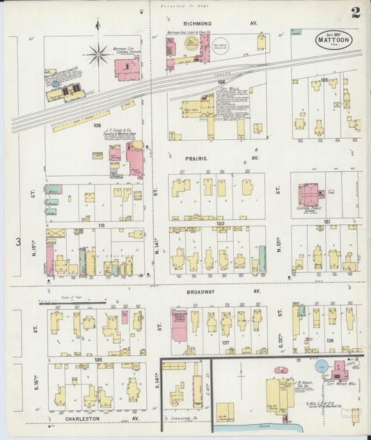 Sanborn Fire Insurance Map from Mattoon, Coles County, Illinois (1897), Sheet #0002 - Historic Sanborn Fire Insurance Map Print, vintage old map wall art, antique decor, genealogy gift, Illinois Illinois map