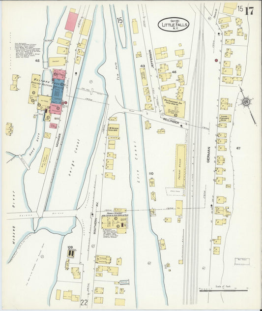 Sanborn Fire Insurance Map from Little Falls, Herkimer County, New York (1911), Sheet #0017 - Historic Sanborn Fire Insurance Map Print, vintage old map wall art, antique decor, genealogy gift, New York New York map