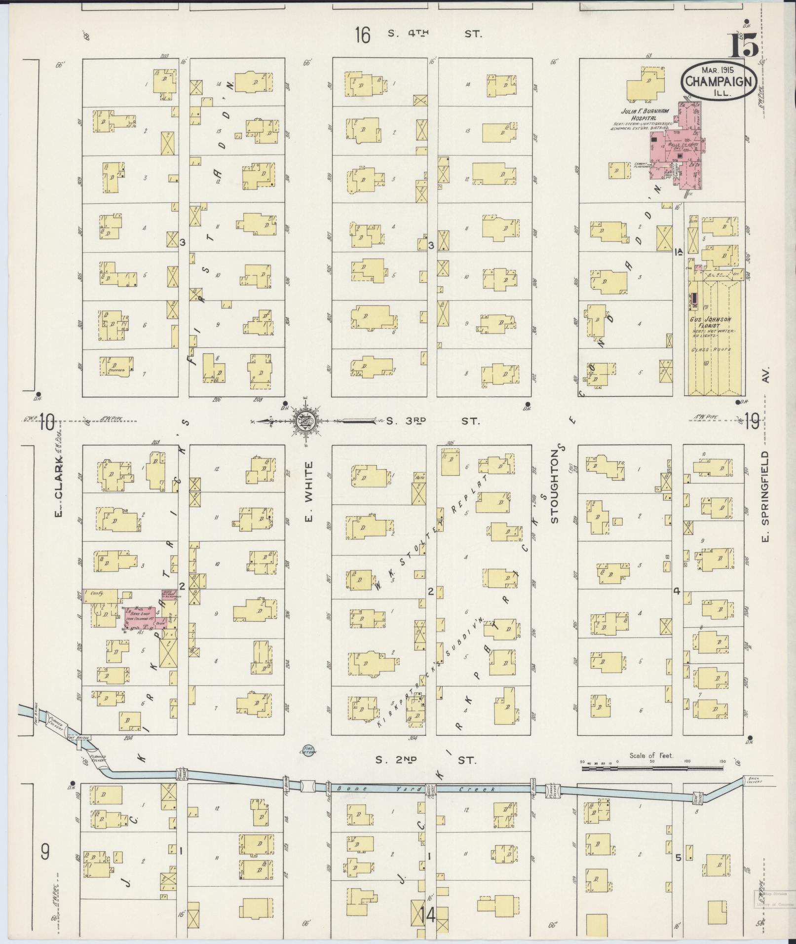 Sanborn Fire Insurance Map from Champaign, Champaign County, Illinois (1915), Sheet #0015 - Historic Sanborn Fire Insurance Map Print, vintage old map wall art, antique decor, genealogy gift, Illinois Illinois map