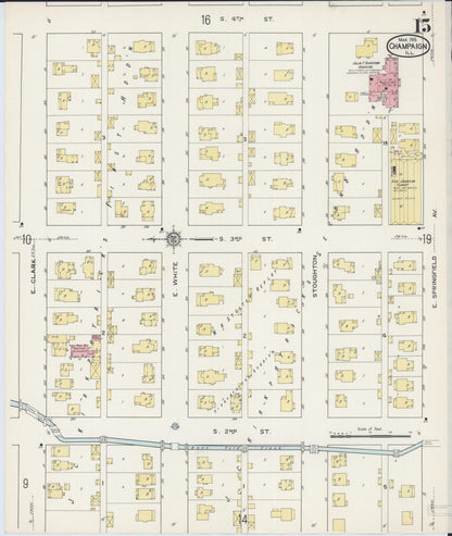 Sanborn Fire Insurance Map from Champaign, Champaign County, Illinois (1915), Sheet #0015 - Historic Sanborn Fire Insurance Map Print, vintage old map wall art, antique decor, genealogy gift, Illinois Illinois map