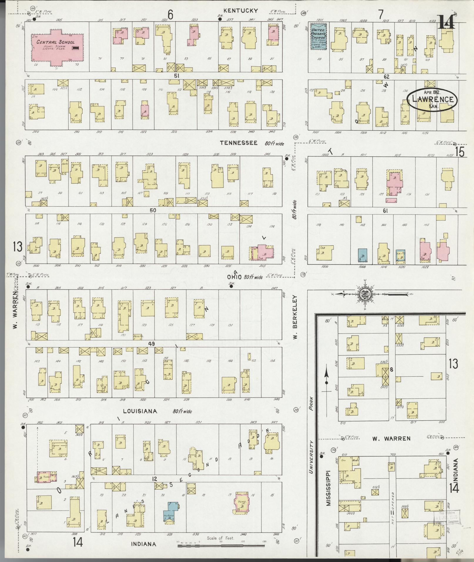 Sanborn Fire Insurance Map from Lawrence, Douglas County, Kansas (1912), Sheet #0014 - Historic Sanborn Fire Insurance Map Print, vintage old map wall art, antique decor, genealogy gift, Kansas Kansas map