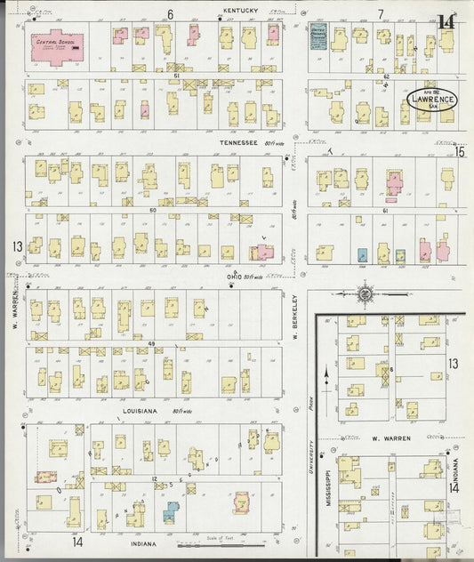 Sanborn Fire Insurance Map from Lawrence, Douglas County, Kansas (1912), Sheet #0014 - Historic Sanborn Fire Insurance Map Print, vintage old map wall art, antique decor, genealogy gift, Kansas Kansas map