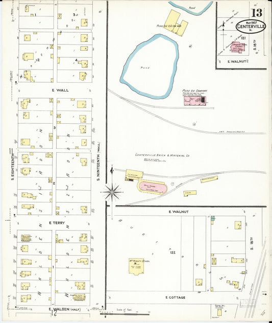 Sanborn Fire Insurance Map from Centerville, Appanoose County, Iowa (1907), Sheet #0013 - Historic Sanborn Fire Insurance Map Print, vintage old map wall art