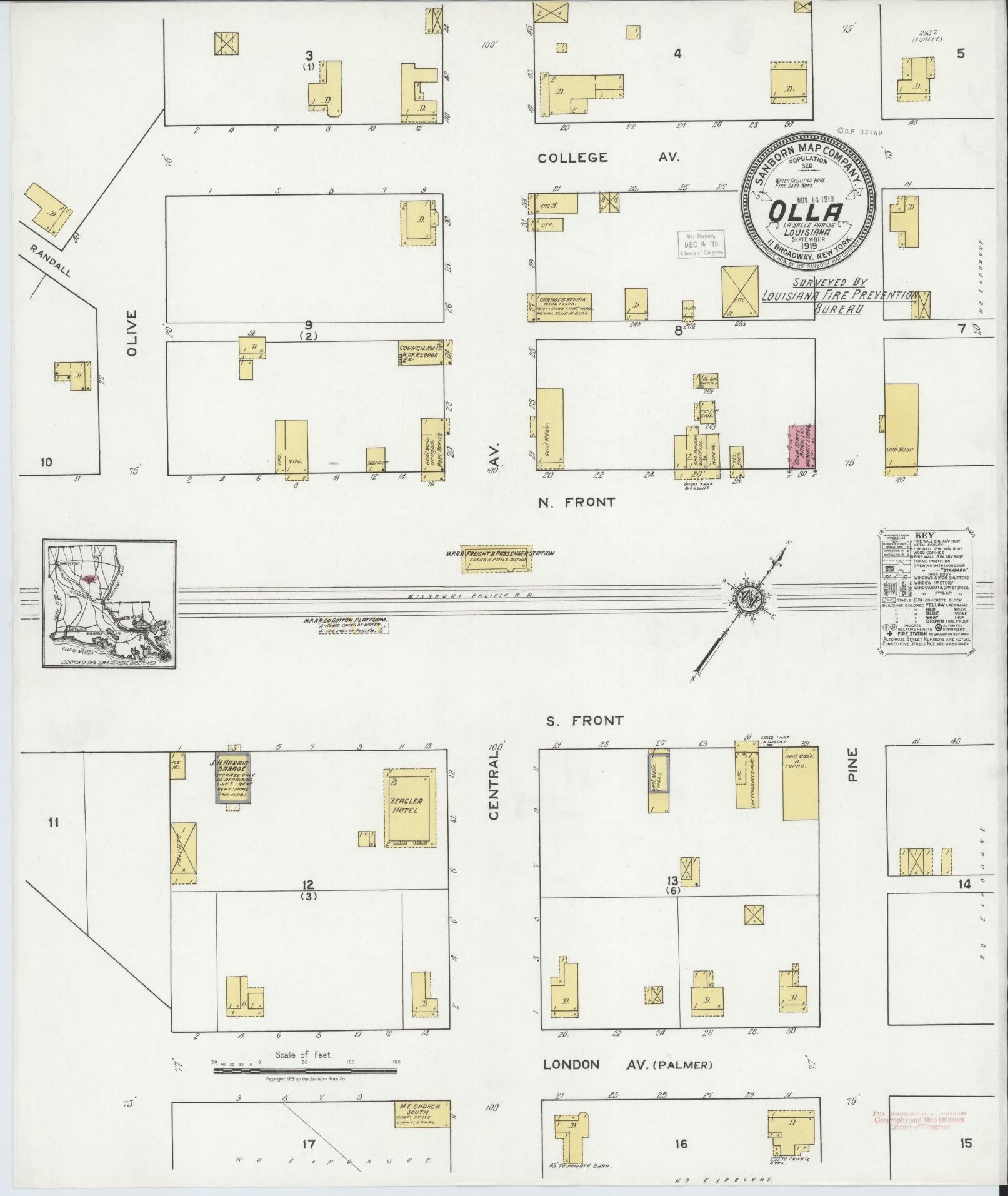 Sanborn Fire Insurance Map from Olla, La Salle Parish, Louisiana. (1919) – Historic Sanborn Fire Insurance Map Print