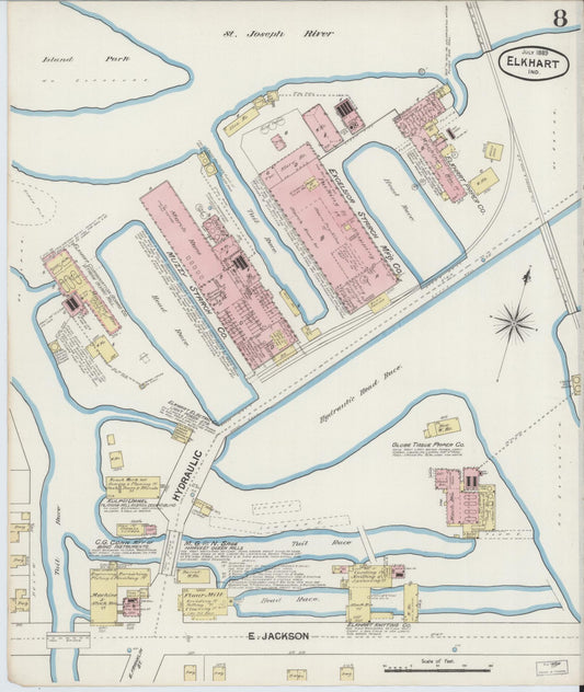 Sanborn Fire Insurance Map from Elkhart, Elkhart County, Indiana (1889), Sheet #0008 - Historic Sanborn Fire Insurance Map Print, vintage old map wall art, antique decor, genealogy gift, Indiana Indiana map