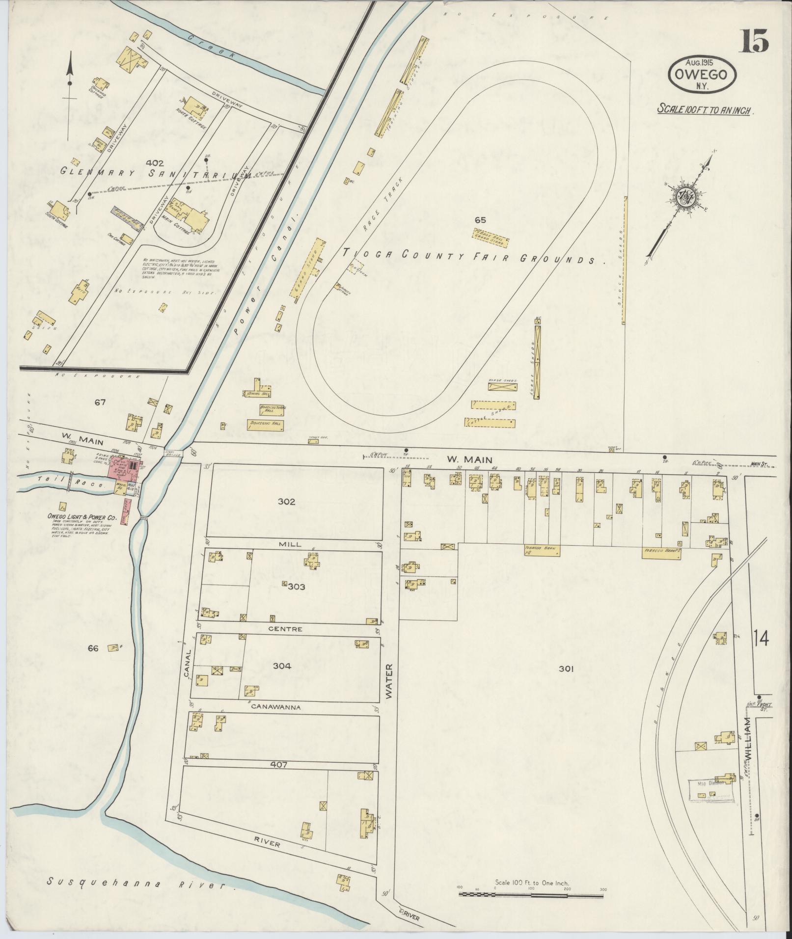 Sanborn Fire Insurance Map from Owego, Tioga County, New York (1915), Sheet #0015 - Historic Sanborn Fire Insurance Map Print, vintage old map wall art, antique decor, genealogy gift, New York New York map