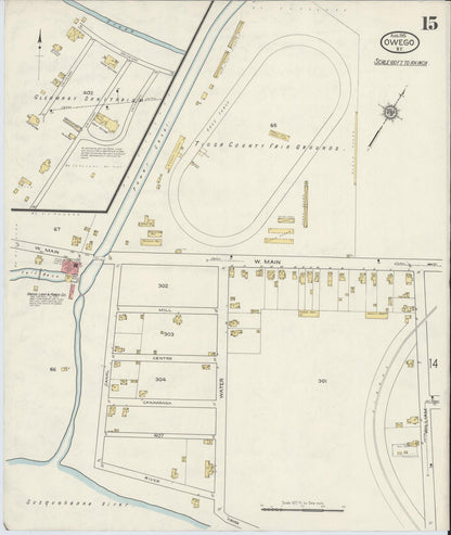 Sanborn Fire Insurance Map from Owego, Tioga County, New York (1915), Sheet #0015 - Historic Sanborn Fire Insurance Map Print, vintage old map wall art, antique decor, genealogy gift, New York New York map