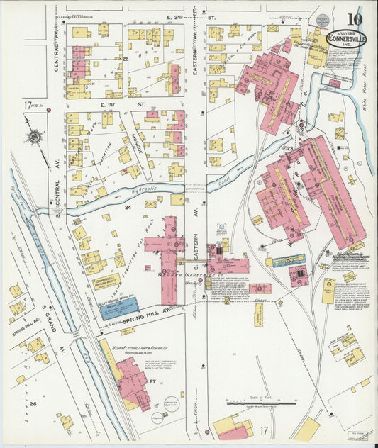 Sanborn Fire Insurance Map from Connersville, Fayette County, Indiana (1919), Sheet #0010 - Historic Sanborn Fire Insurance Map Print, vintage old map wall art, antique decor, genealogy gift, Indiana Indiana map
