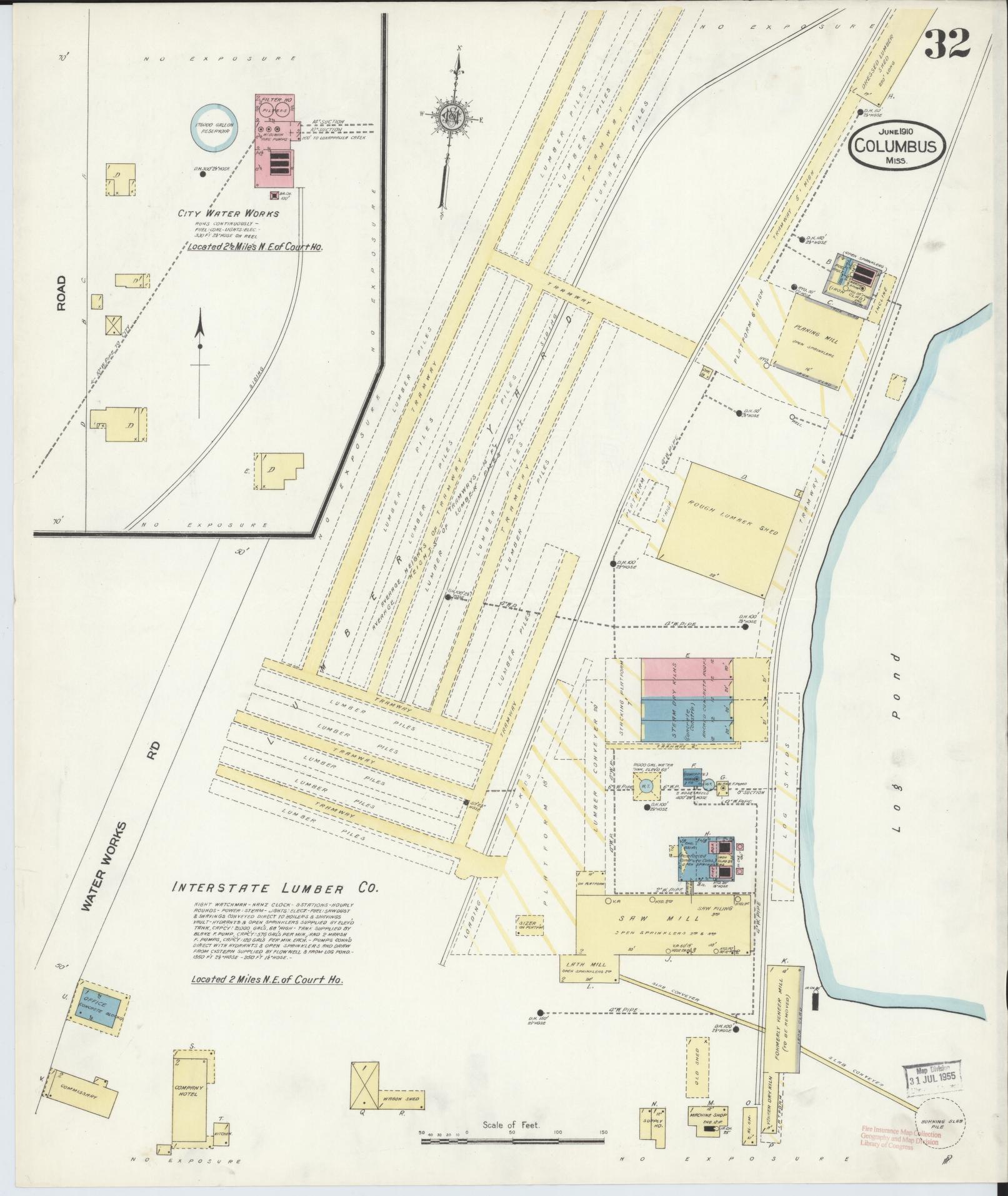 Sanborn Fire Insurance Map from Columbus, Lowndes County, Mississippi (1910), Sheet #0032 - Complete Map Set gallery image, historic Sanborn map, vintage wall art, Mississippi Mississippi