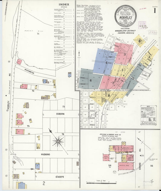 Sanborn Fire Insurance Map from Nogales, Santa Cruz County, Arizona (1909), Sheet #0001 - Complete Map Set gallery image, historic Sanborn map, vintage wall art, Arizona Arizona
