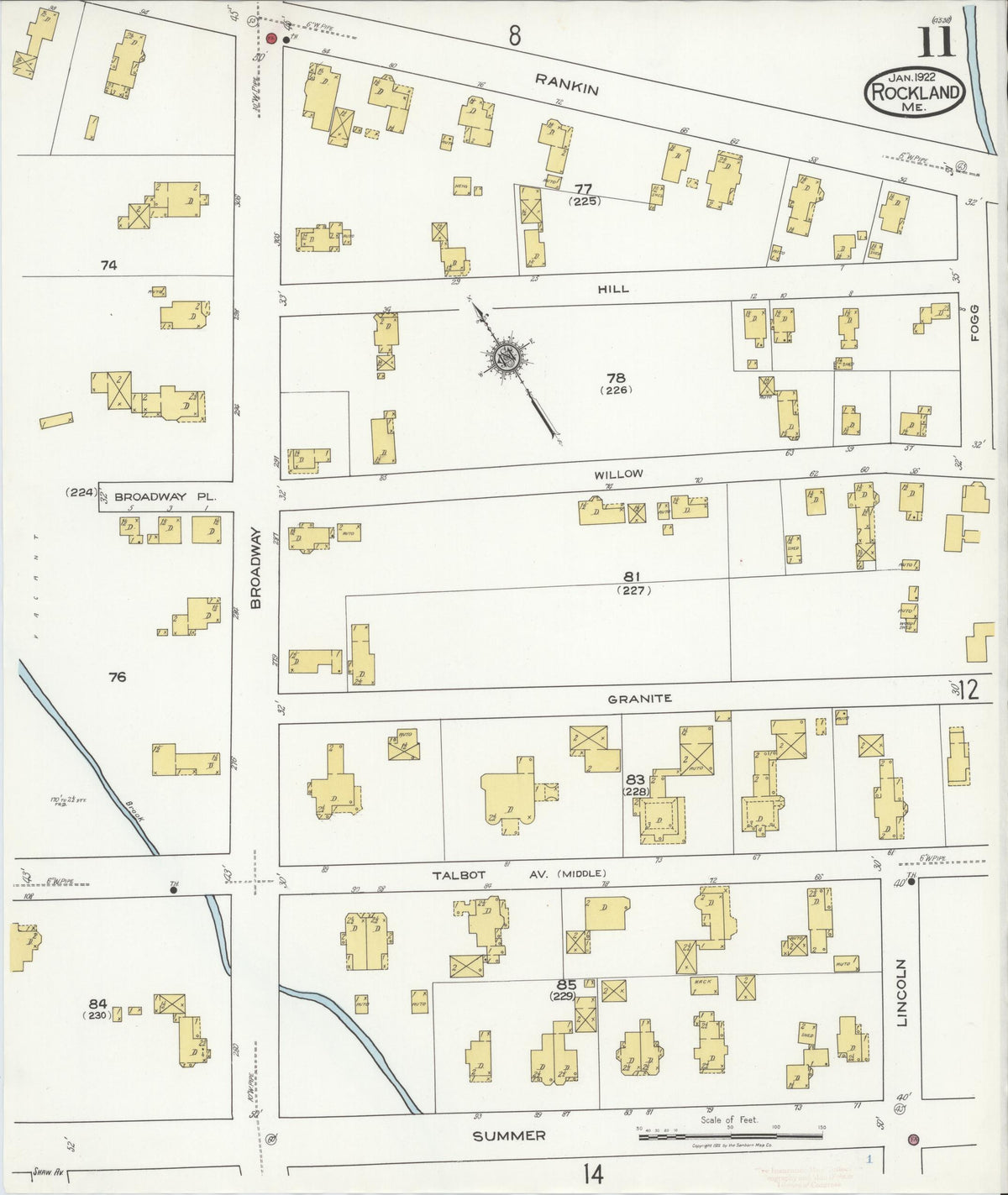 Sanborn Fire Insurance Map from Rockland, Knox County, Maine (1922), Sheet #0011 - Complete Map Set gallery image, historic Sanborn map, vintage wall art, Maine Maine