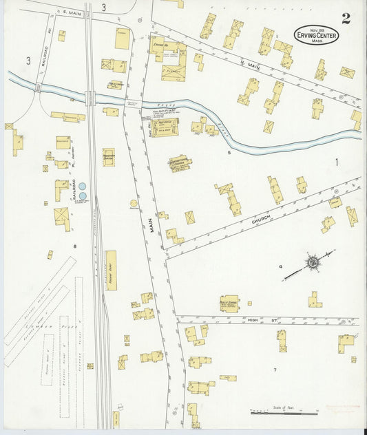 Sanborn Fire Insurance Map from Erving Center, Franklin County, Massachusetts (1915), Sheet #0002 - Historic Sanborn Fire Insurance Map Print, vintage old map wall art, antique decor, genealogy gift, Massachusetts Massachusetts map