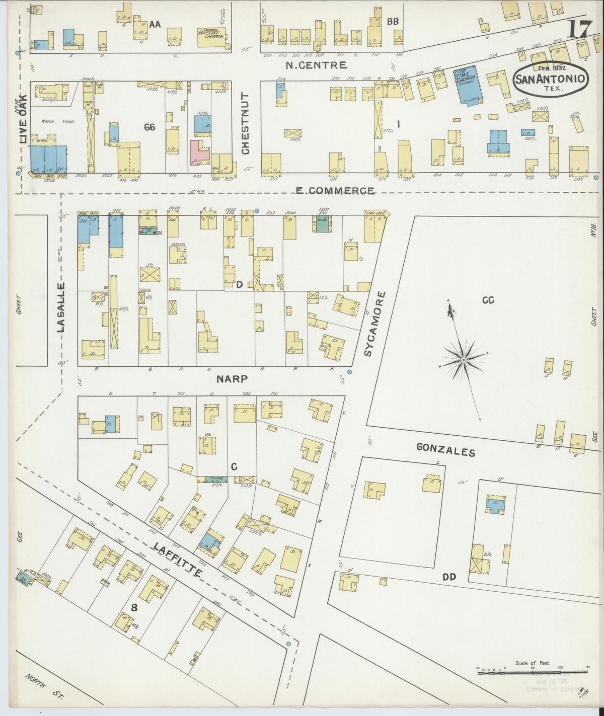 Sanborn Fire Insurance Map from San Antonio, Bexar County, Texas (1892), Sheet #0017 - Complete Map Set gallery image, historic Sanborn map, vintage wall art, Texas Texas