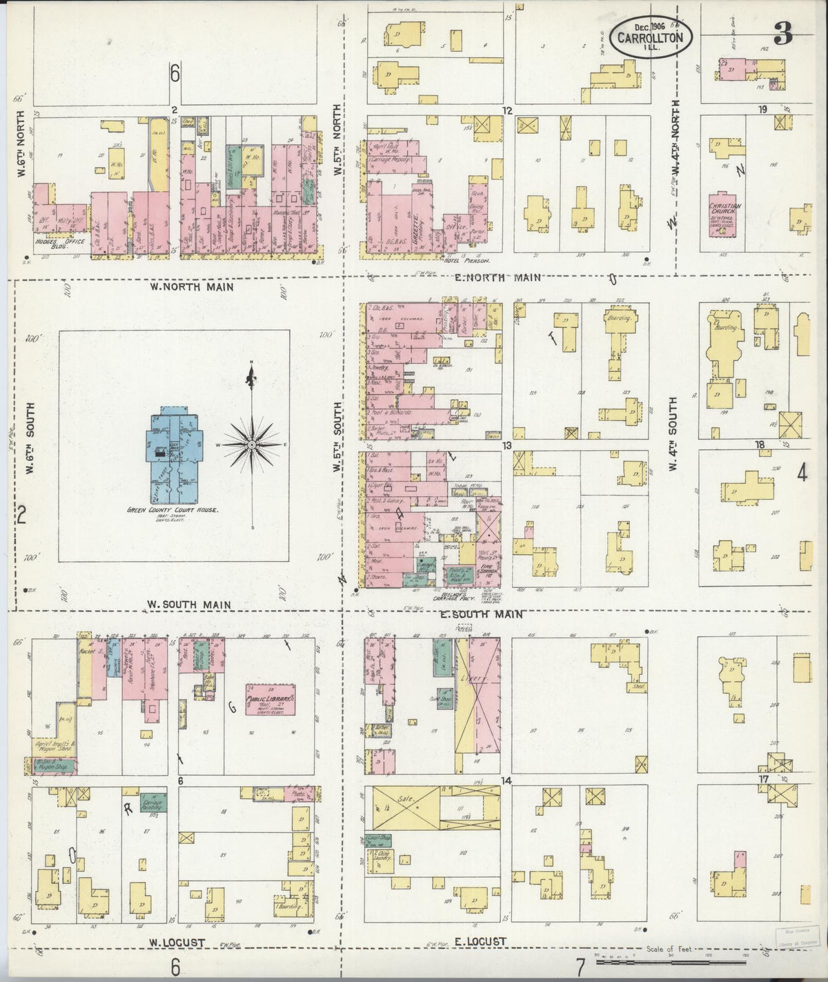 Sanborn Fire Insurance Map from Carrollton, Greene County, Illinois (1906), Sheet #0003 - Complete Map Set gallery image, historic Sanborn map, vintage wall art, Illinois Illinois