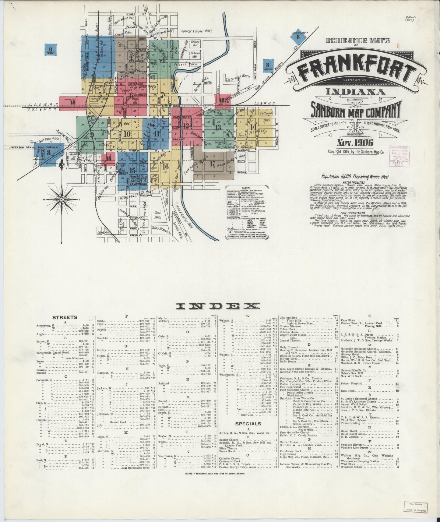 Sanborn Fire Insurance Map from Frankfort, Clinton County, Indiana (1906), Sheet #0001 - Historic Sanborn Fire Insurance Map Print, vintage old map wall art, antique decor, genealogy gift, Indiana Indiana map