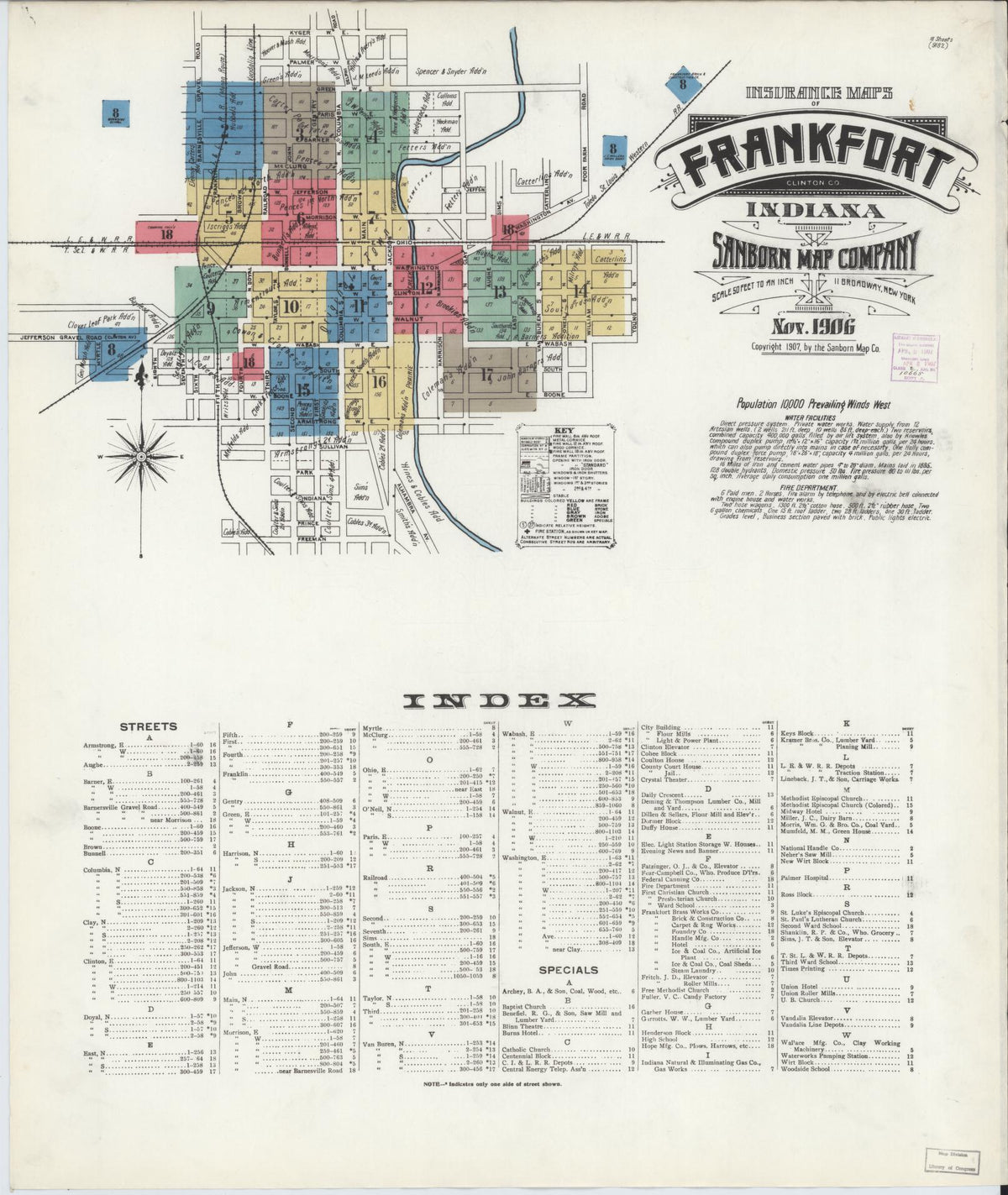 Sanborn Fire Insurance Map from Frankfort, Clinton County, Indiana (1906), Sheet #0001 - Historic Sanborn Fire Insurance Map Print, vintage old map wall art, antique decor, genealogy gift, Indiana Indiana map