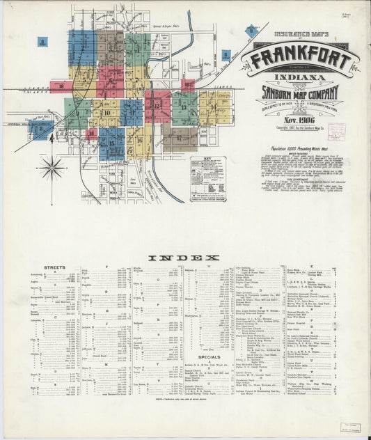 Sanborn Fire Insurance Map from Frankfort, Clinton County, Indiana (1906), Sheet #0001 - Historic Sanborn Fire Insurance Map Print, vintage old map wall art, antique decor, genealogy gift, Indiana Indiana map