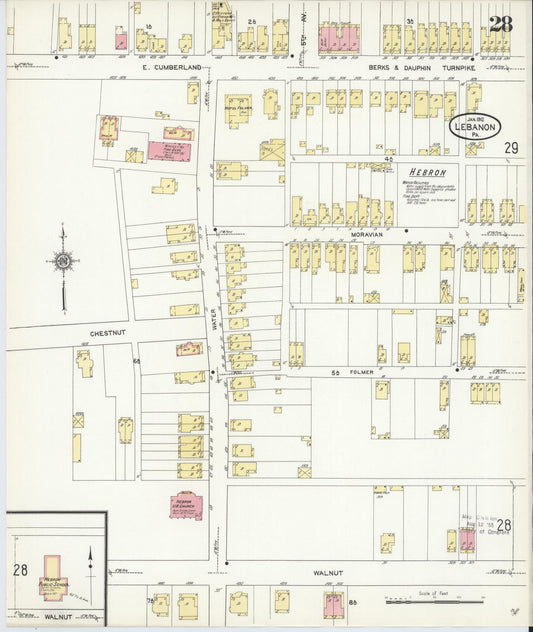Sanborn Fire Insurance Map from Lebanon, Lebanon County, Pennsylvania (1912), Sheet #0028 - Historic Sanborn Fire Insurance Map Print, vintage old map wall art, antique decor, genealogy gift, Pennsylvania Pennsylvania map